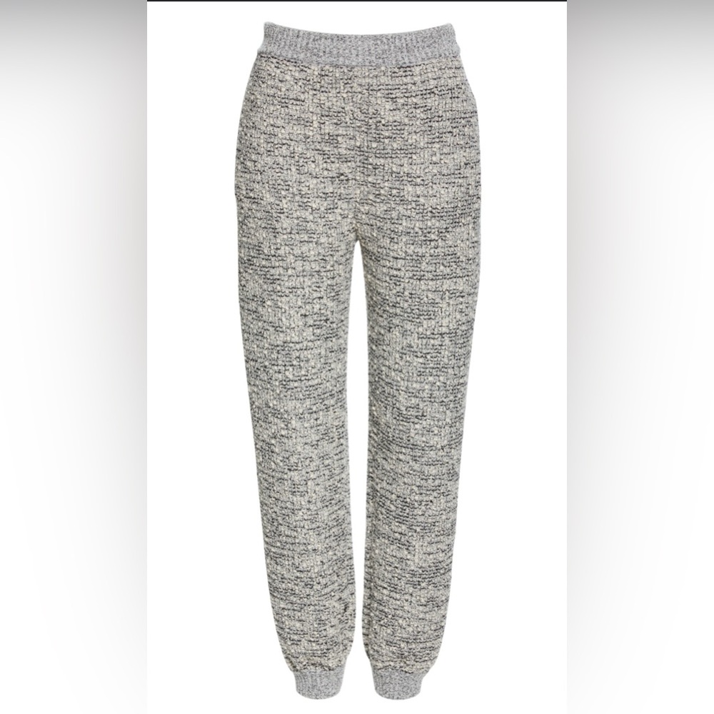 ST JOHN KNIT BOUCLE JOGGER PANTS IN GREY BLACK/ ECRU LARGE XL